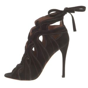 ALAÏA Suede Lasercut Accents Mules Size: 6.5 | US7, IT37